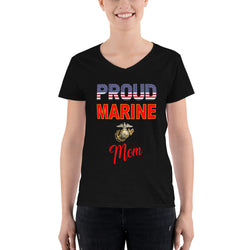 Women's Casual V-Neck Shirt Proud Marine Mom