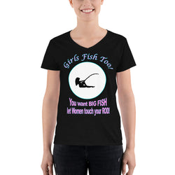 Women's Casual V-Neck Shirt  Girls Fish Too!