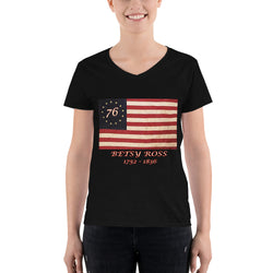 Women's Casual V-Neck Shirt  Betsy Ross 1776 (front side print)